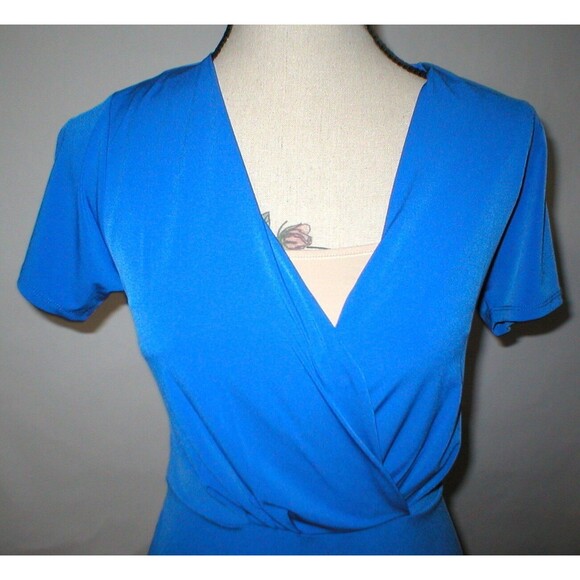 New NWT $98 Womens Designer T Tahari Trish Dress Blue Small S Wrap Waist SS Work - Picture 3 of 9